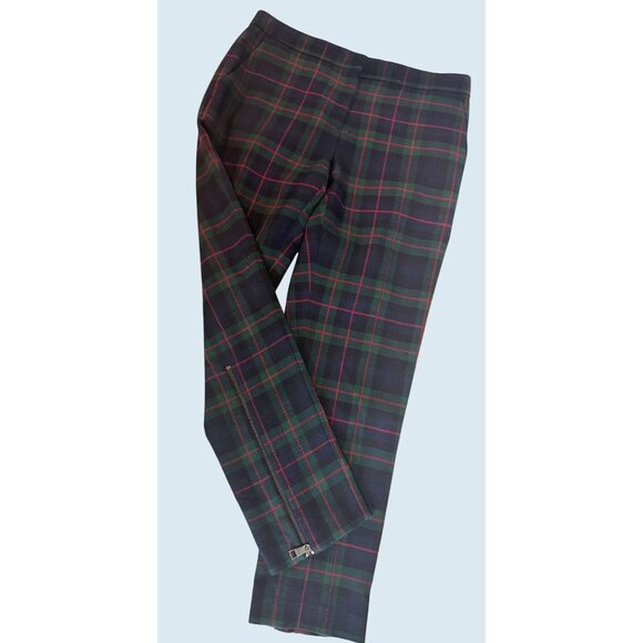 BURBERRY Leamington Plaid Print Wool Blend Ankle Zipper Pants Sz 6 - Picture 1 of 7